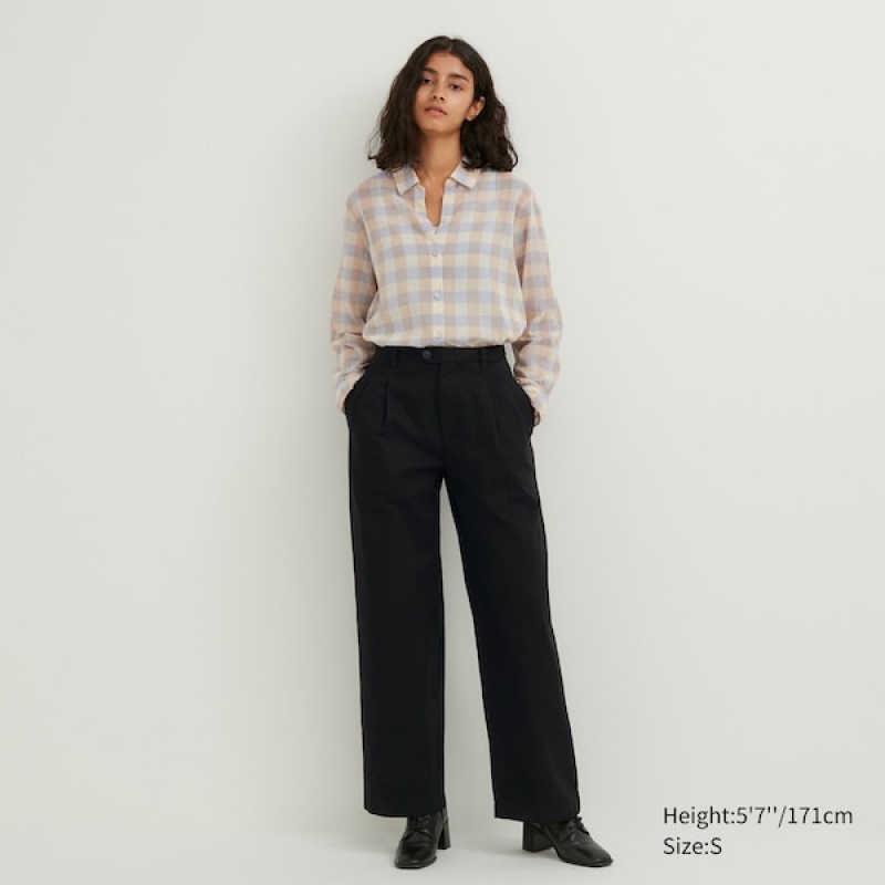 Uniqlo Bomull Sheer Checked Long-Sleeve Skjorte Dame Beige | 9457-IYKCG