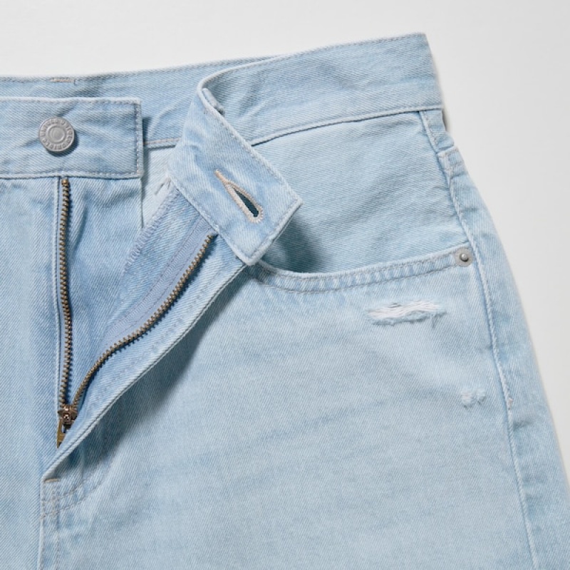 Uniqlo Boyfriend Denim Shorts Dame Blå | 1379-EXTFP