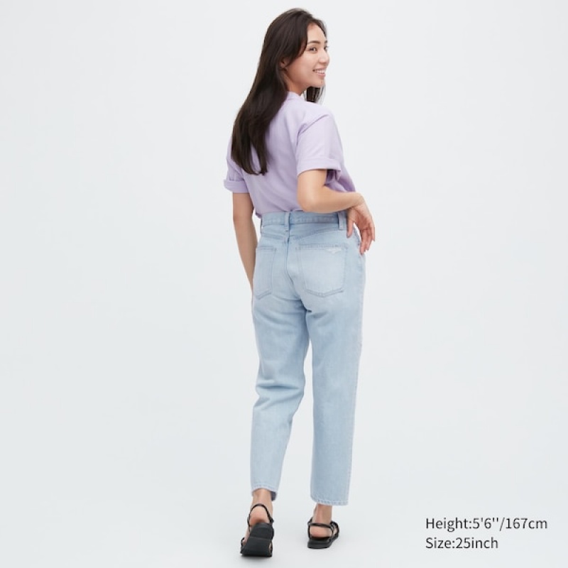 Uniqlo Boyfriend Tapered Jeans Dame Blå | 8401-CPQAZ