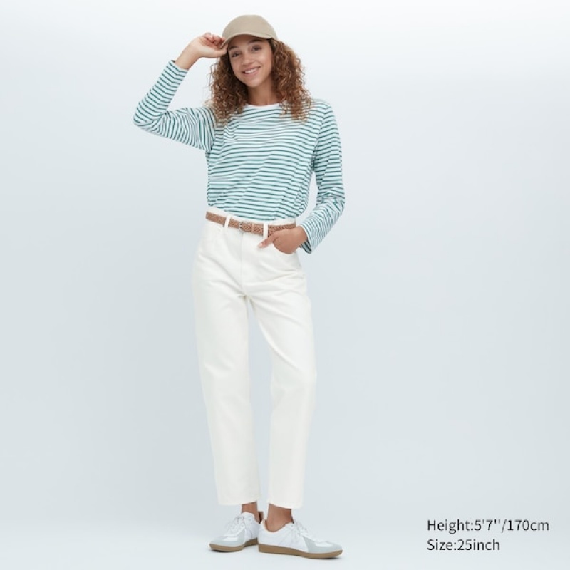 Uniqlo Boyfriend Tapered Jeans Dame Hvite | 1957-VNFMY