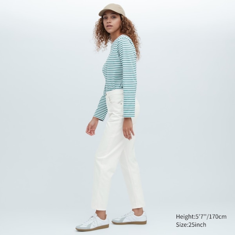 Uniqlo Boyfriend Tapered Jeans Dame Hvite | 1957-VNFMY