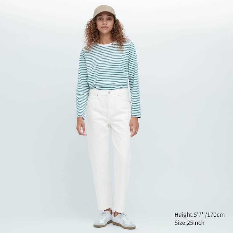 Uniqlo Boyfriend Tapered Jeans Dame Hvite | 1957-VNFMY