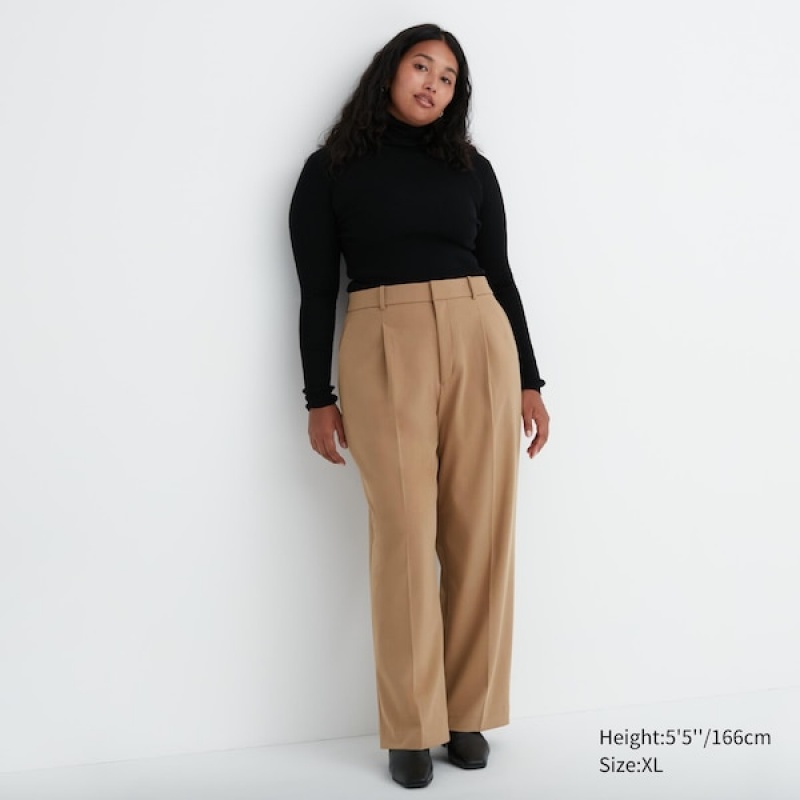 Uniqlo Brede-Fit Plissert Bukse Dame Beige | 0743-NPHGW