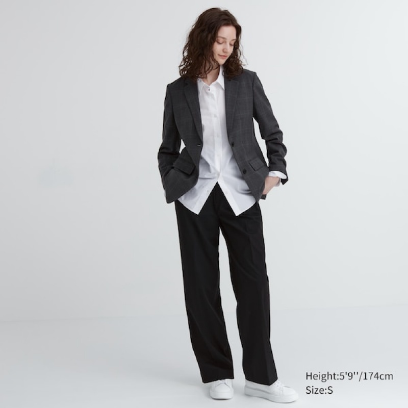 Uniqlo Brede-Fit Plissert Bukse Dame Svarte | 4627-NYELV