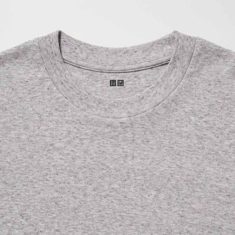 Uniqlo Brushed Bomull Crew Neck Long-Sleeve T-skjorte Herre Grå | 6509-EUYNP