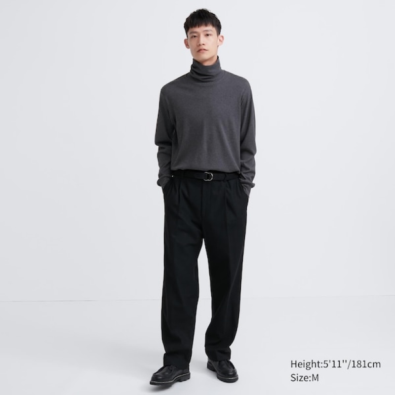 Uniqlo Brushed Bomull Turtleneck Long-Sleeve T-skjorte Herre Grå | 2791-YICZN