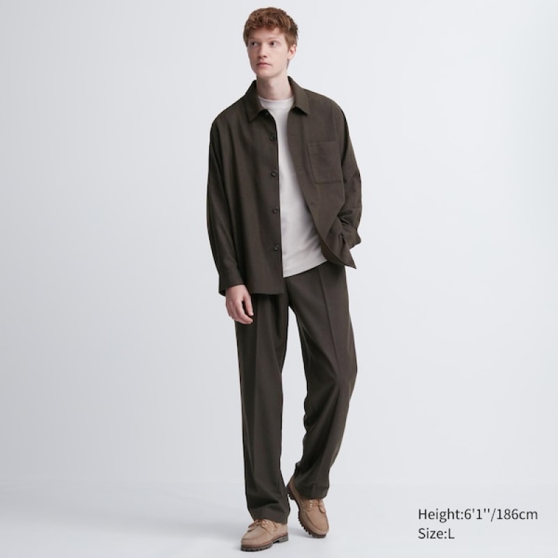 Uniqlo Brushed Twill Overskjorte Herre Brune | 6417-ZPQHS