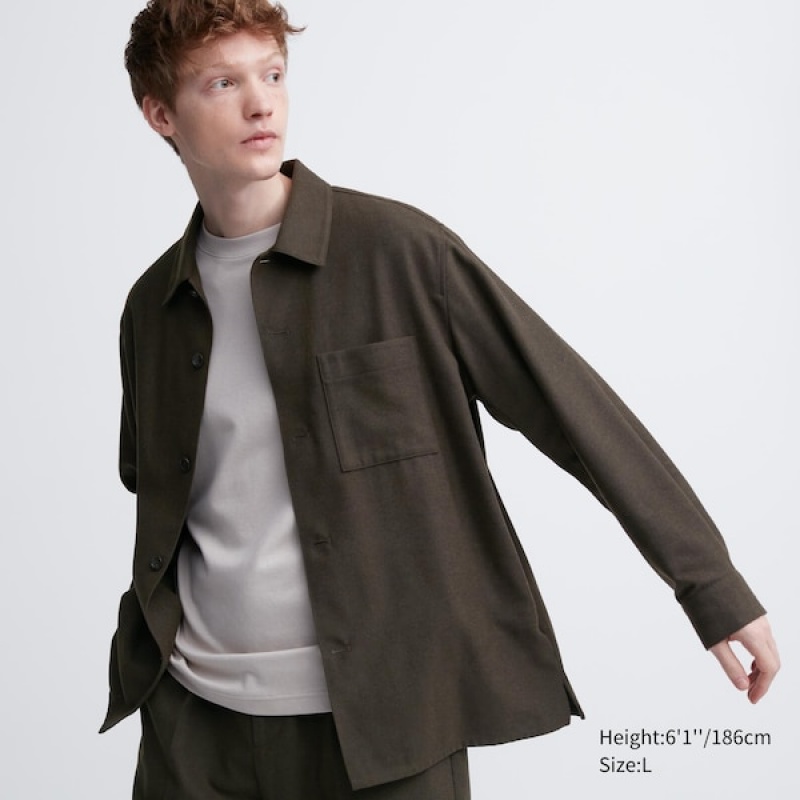 Uniqlo Brushed Twill Overskjorte Herre Brune | 6417-ZPQHS