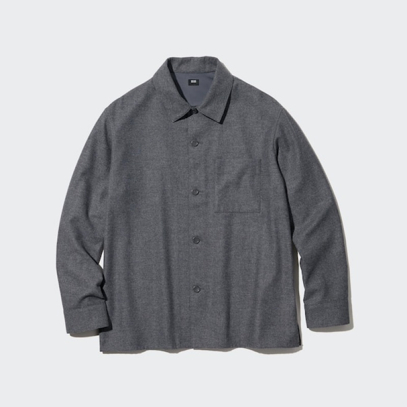 Uniqlo Brushed Twill Overskjorte Herre Grå | 0491-UPYXC