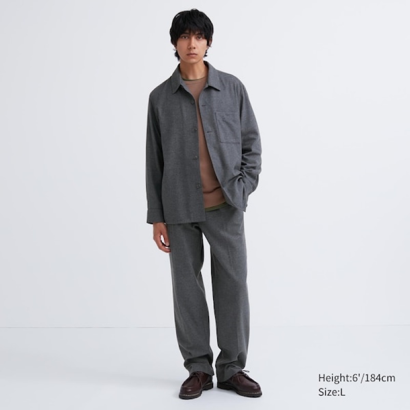 Uniqlo Brushed Twill Overskjorte Herre Grå | 0491-UPYXC