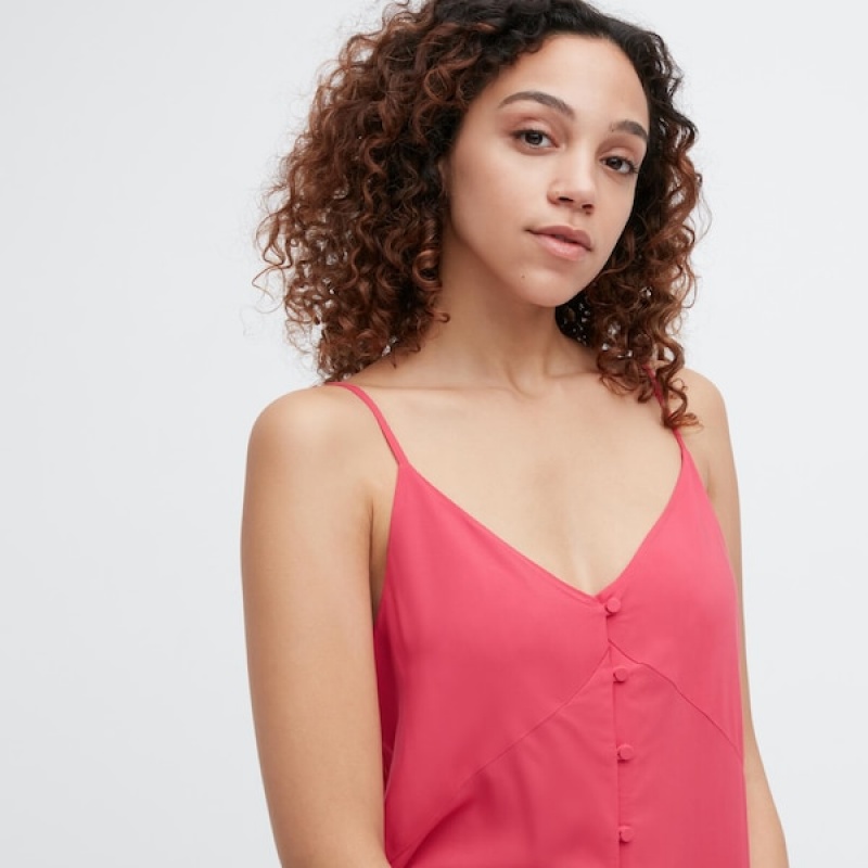 Uniqlo Button Down Camisole Flare Kjole Dame Rosa | 9206-QSCEF