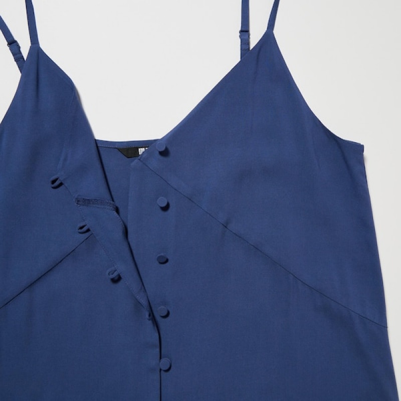 Uniqlo Button Down Camisole Flare Kjole Dame Blå | 1753-XAKBC