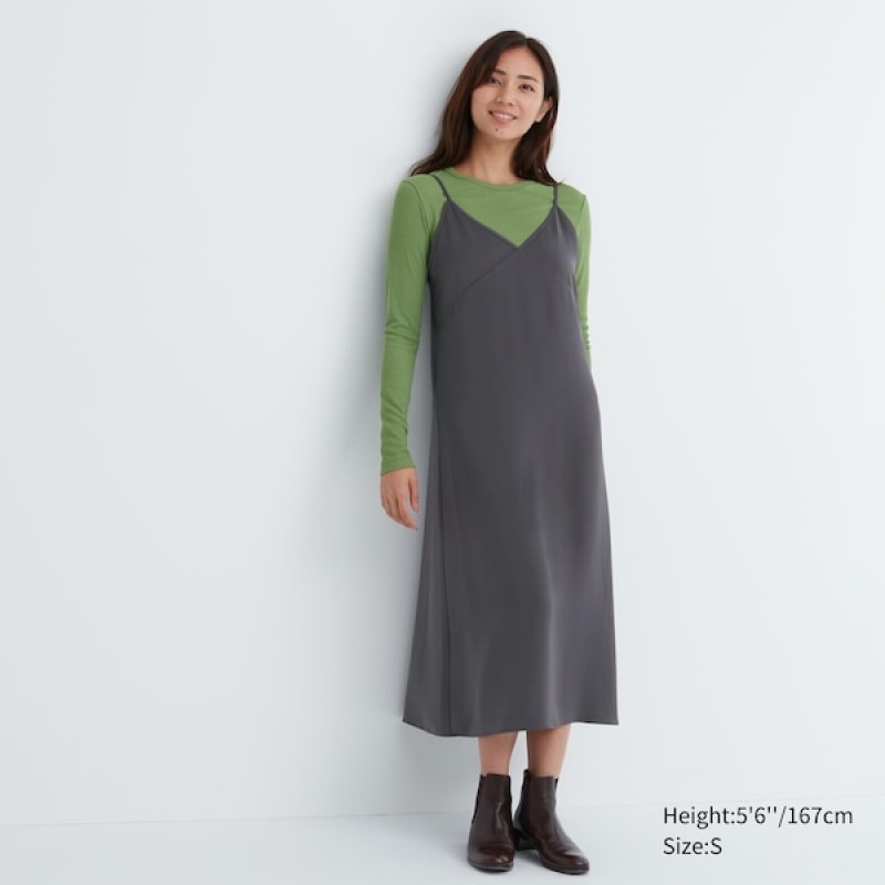 Uniqlo Camisole Midi Kjole Dame Grå | 8760-AZMYS