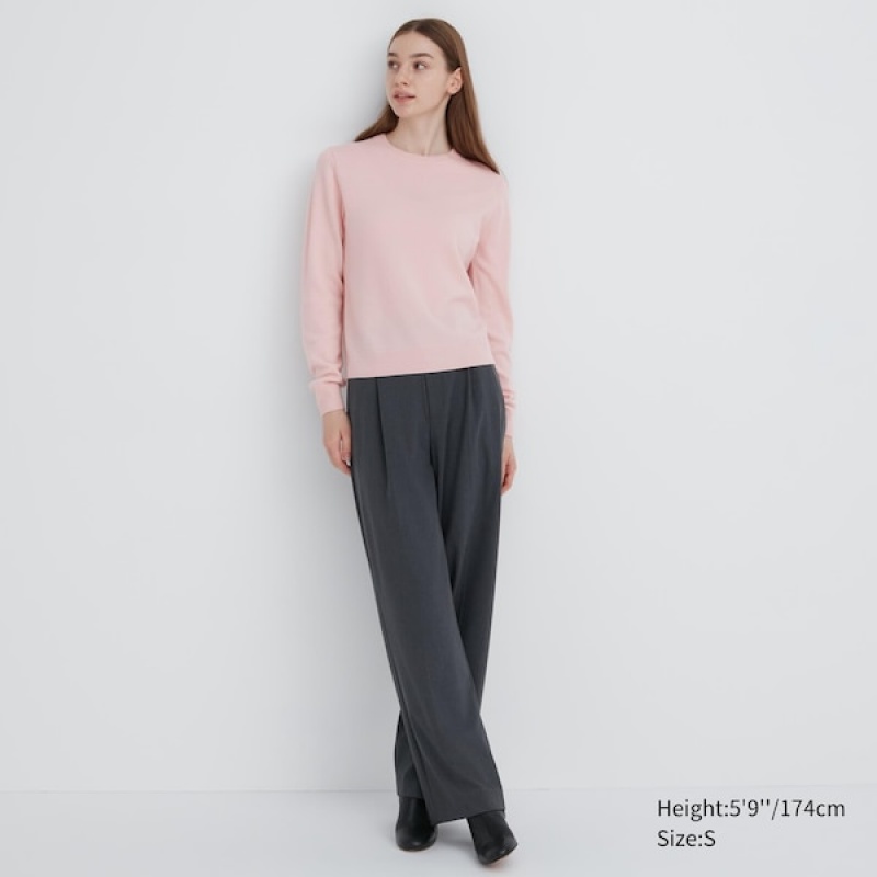 Uniqlo Cashmere Crew Neck Long-Sleeve Gensere Dame Rosa | 9375-XJQUE