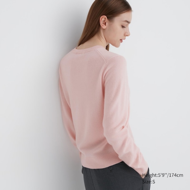 Uniqlo Cashmere Crew Neck Long-Sleeve Gensere Dame Rosa | 9375-XJQUE