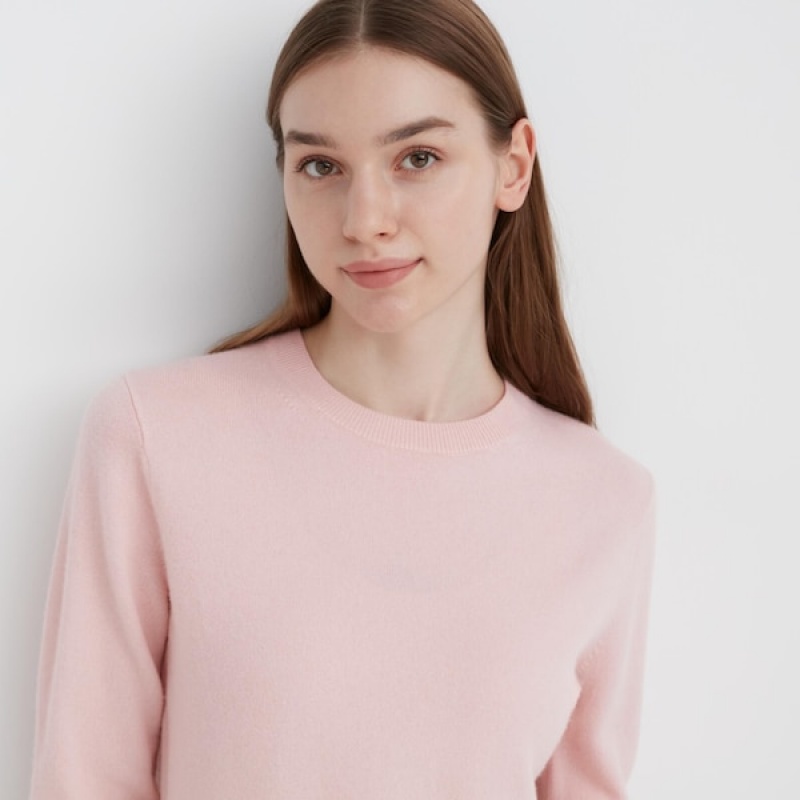 Uniqlo Cashmere Crew Neck Long-Sleeve Gensere Dame Rosa | 9375-XJQUE