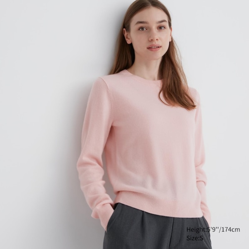 Uniqlo Cashmere Crew Neck Long-Sleeve Gensere Dame Rosa | 9375-XJQUE