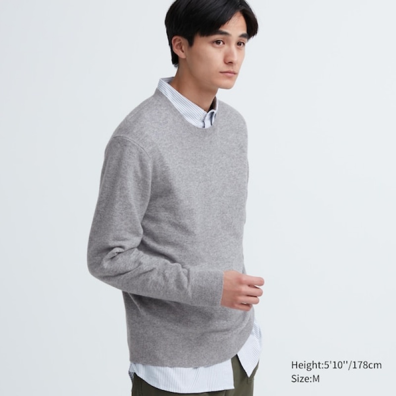 Uniqlo Cashmere Crew Neck Long-Sleeve Gensere Herre Grå | 3580-BGCAE