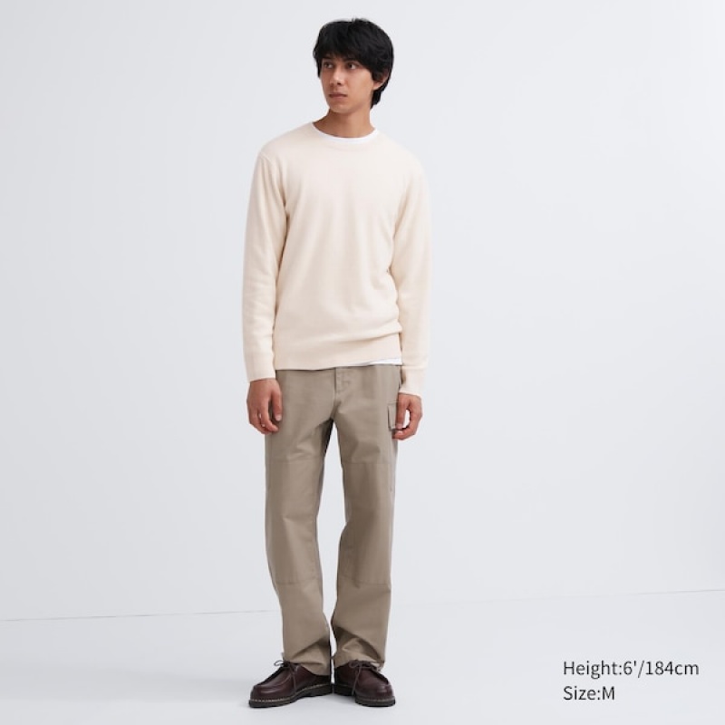 Uniqlo Cashmere Crew Neck Long-Sleeve Gensere Herre Beige | 3567-FIBYL