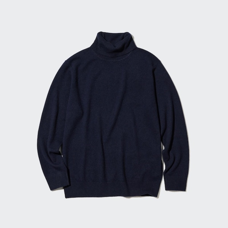 Uniqlo Cashmere Turtleneck Long-Sleeve Gensere Dame Marineblå | 3960-BODAJ