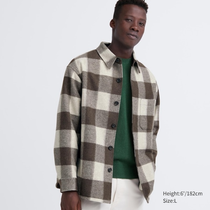 Uniqlo Checked Overshirt jackets Herre Brune | VUPGLR-648