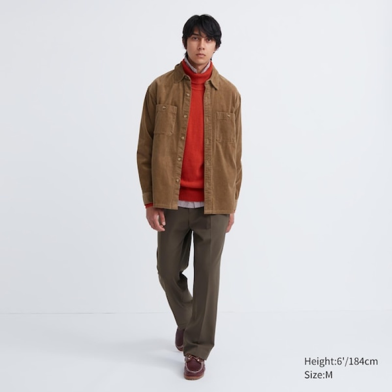 Uniqlo Corduroy Arbeids Long-Sleeve Skjorte Herre Brune | 9125-IRQPM