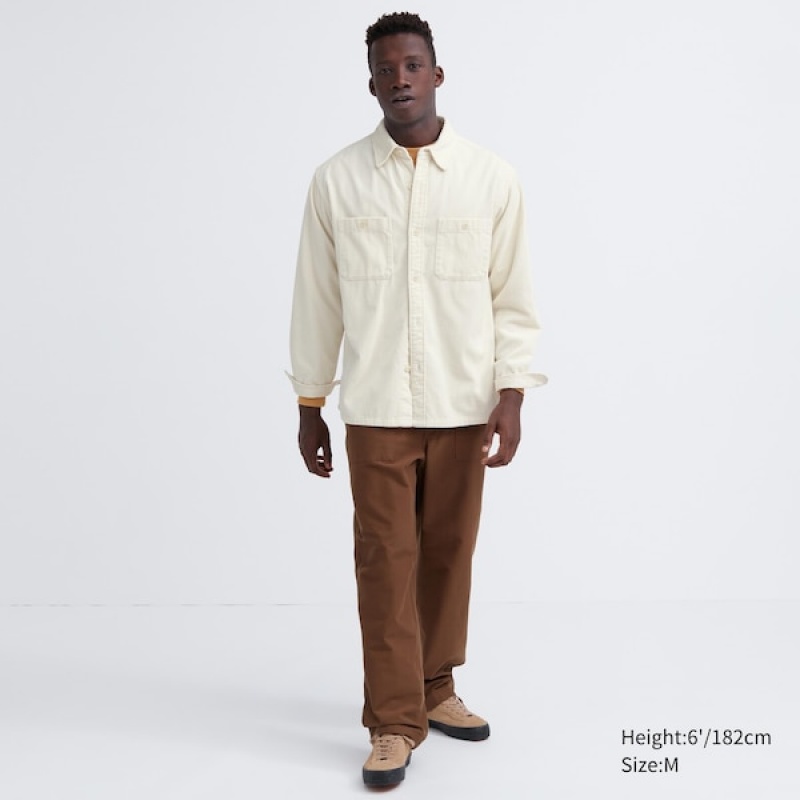 Uniqlo Corduroy Arbeids Long-Sleeve Skjorte Herre Hvite | 9152-JKLRU