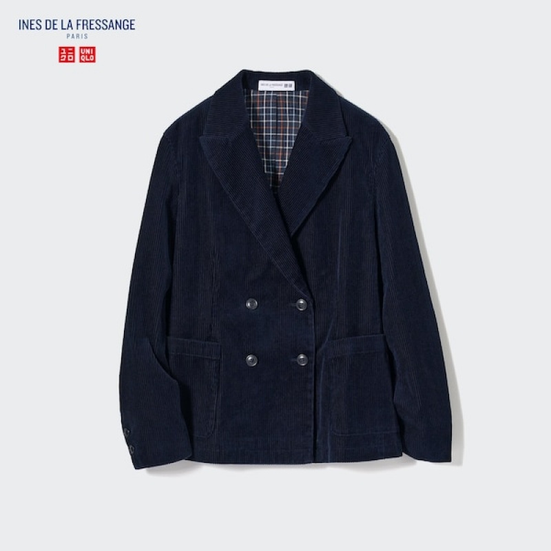 Uniqlo Corduroy Double-Breasted jackets Dame Marineblå | 9308-BXGTQ