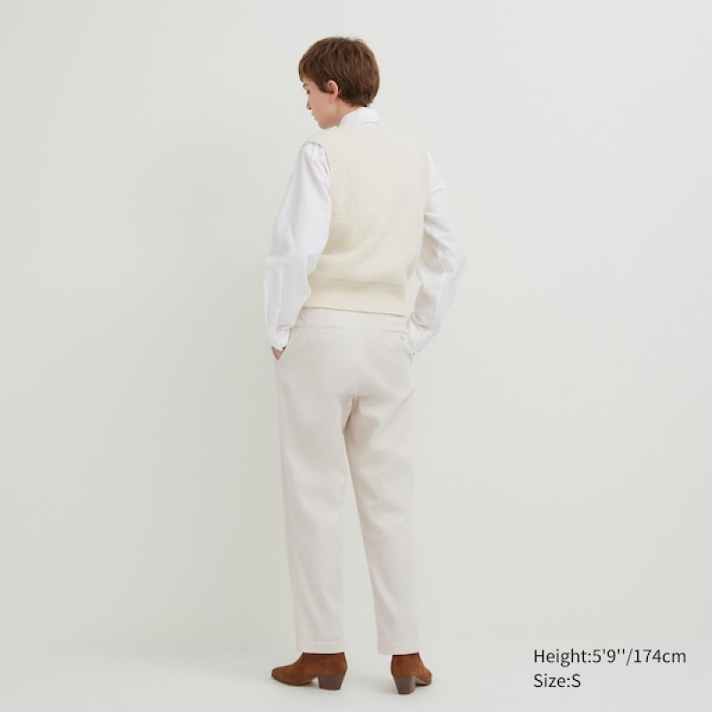 Uniqlo Corduroy Tapered Ankle Bukse Dame Hvite | 4573-ICAGB