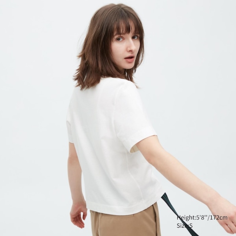 Uniqlo Cropped Relaxed Kort-Sleeve Polo Skjorte Dame Hvite | 8465-MOWTC