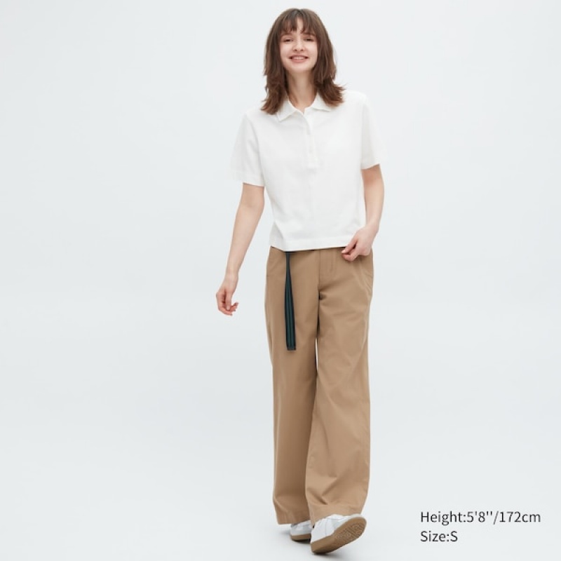 Uniqlo Cropped Relaxed Kort-Sleeve Polo Skjorte Dame Hvite | 8465-MOWTC