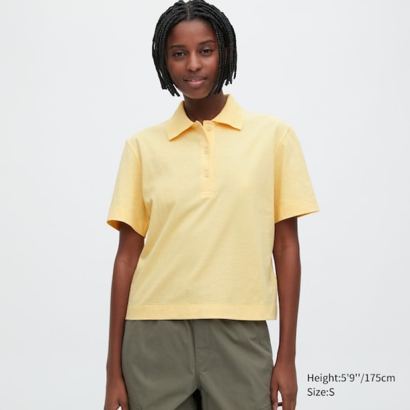 Uniqlo Cropped Relaxed Kort-Sleeve Polo Skjorte Dame Gul | 5210-ABKUY