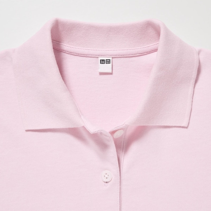 Uniqlo Cropped Relaxed Kort-Sleeve Polo Skjorte Dame Rosa | 4960-SCWAL