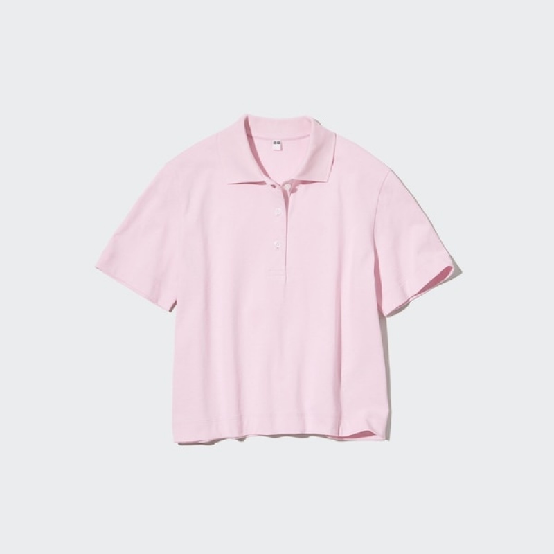 Uniqlo Cropped Relaxed Kort-Sleeve Polo Skjorte Dame Rosa | 4960-SCWAL