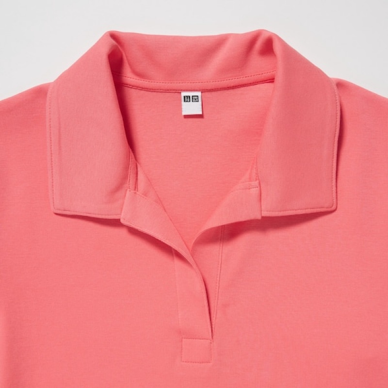 Uniqlo Cropped Skipper Kort-Sleeve Polo Skjorte Dame Rosa | 1536-YZDNA