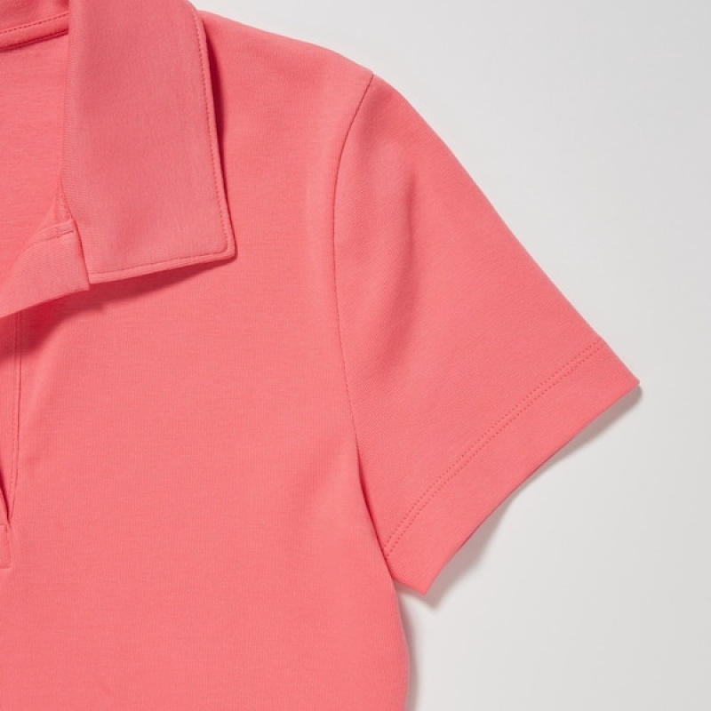 Uniqlo Cropped Skipper Kort-Sleeve Polo Skjorte Dame Rosa | 1536-YZDNA