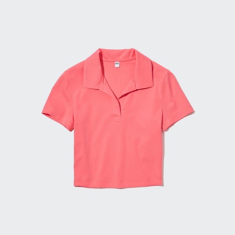 Uniqlo Cropped Skipper Kort-Sleeve Polo Skjorte Dame Rosa | 1536-YZDNA