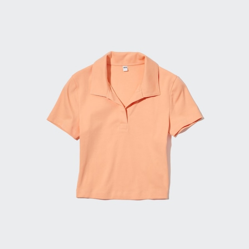 Uniqlo Cropped Skipper Kort-Sleeve Polo Skjorte Dame Lyse Oransje | 4953-BXOJE