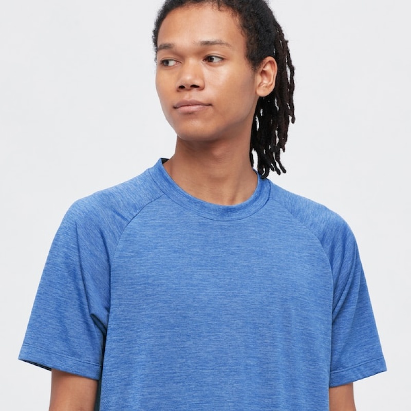 Uniqlo DRY-EX Crew Neck Kort-Sleeve T-skjorte Herre Blå | 5162-OADVE