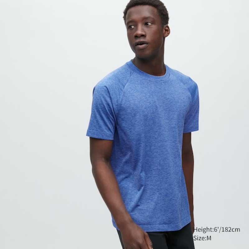 Uniqlo DRY-EX Crew Neck Kort-Sleeve T-skjorte Herre Blå | 1247-NTFZQ