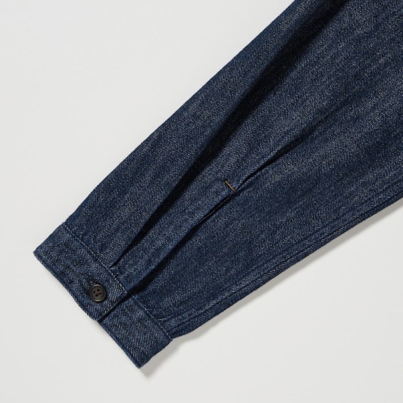 Uniqlo Denim Long-Sleeve Kjole Dame Marineblå | 1602-MNCHY