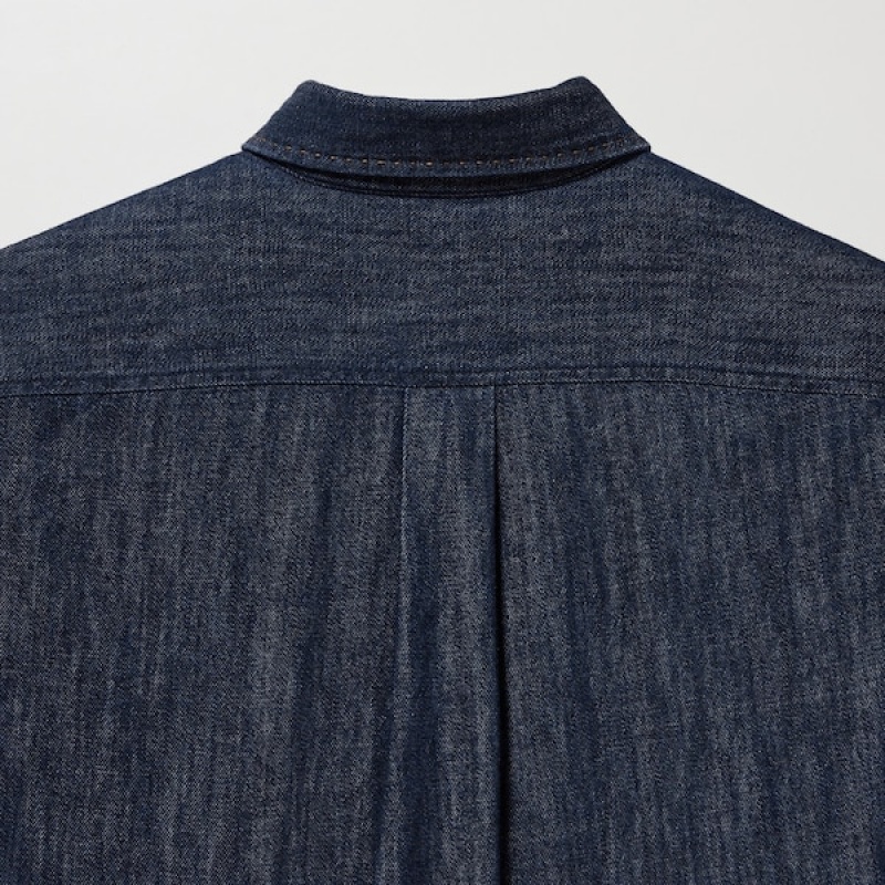 Uniqlo Denim Long-Sleeve Skjorte Dame Marineblå | 0592-LDWEA