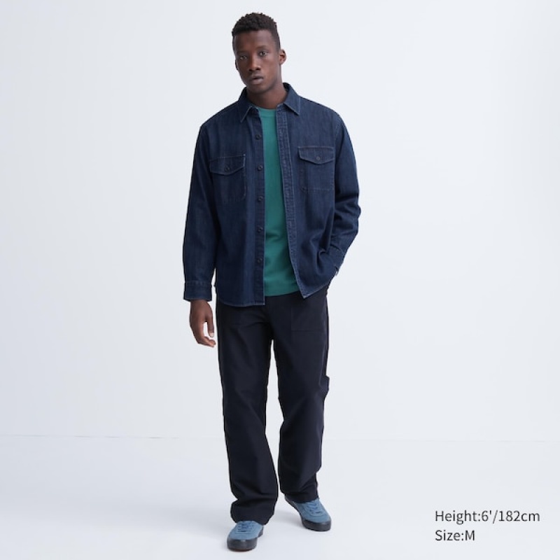 Uniqlo Denim Utility Long-Sleeve Overshirt Skjorte Herre Blå | 9316-FZGNM