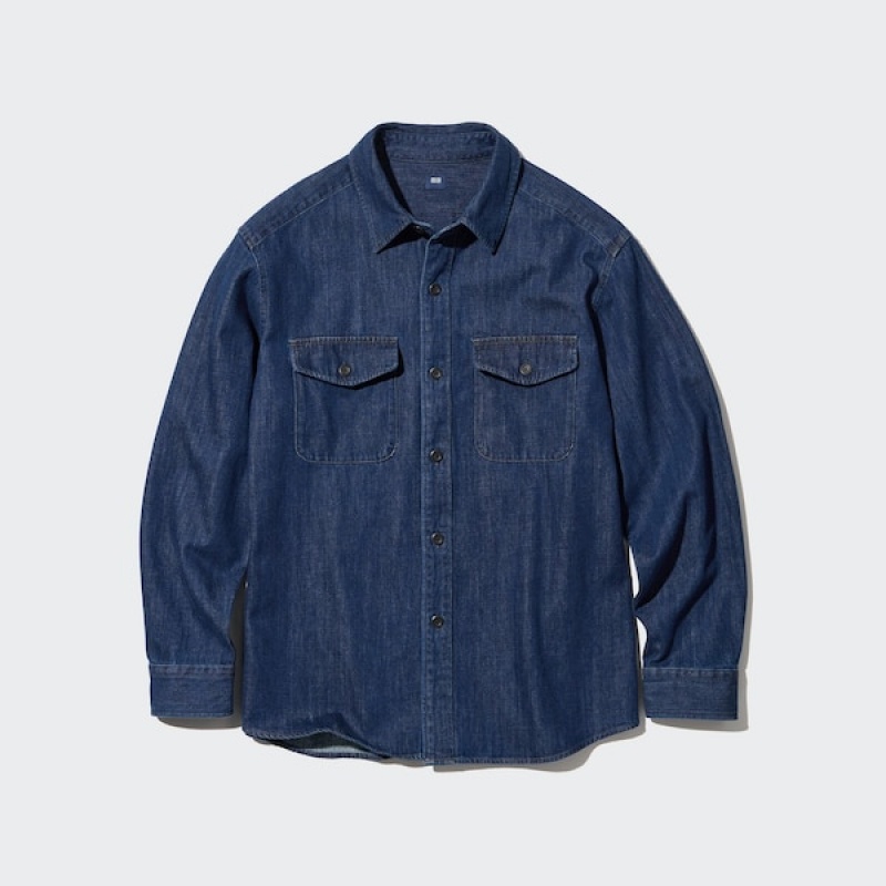 Uniqlo Denim Utility Long-Sleeve Overshirt Skjorte Herre Blå | 9316-FZGNM