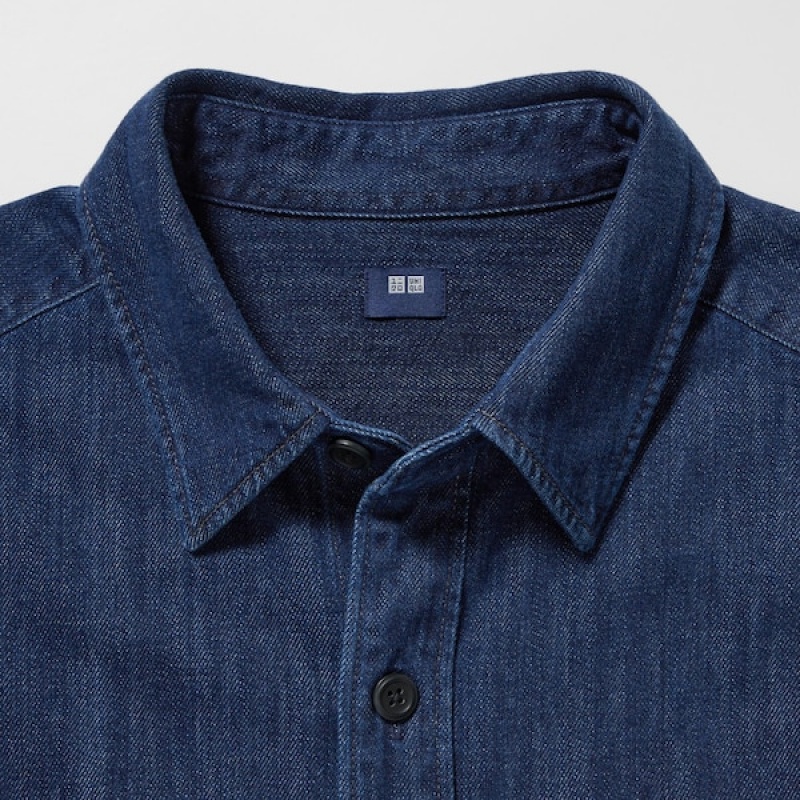 Uniqlo Denim Utility Long-Sleeve Overshirt Skjorte Herre Blå | 9316-FZGNM