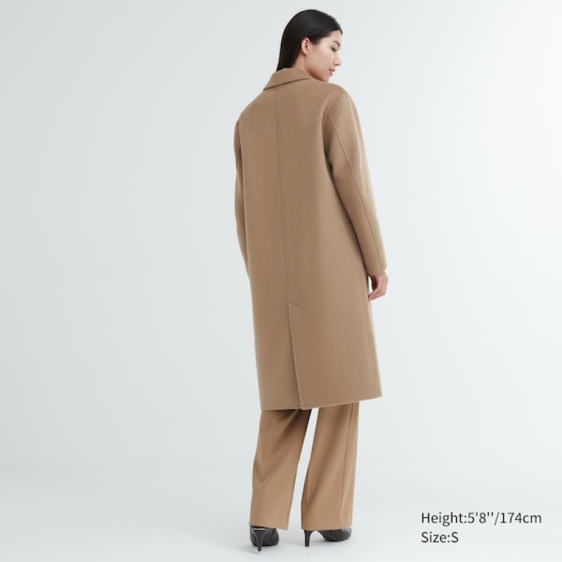 Uniqlo Double Face Long Frakker Dame Aprikos | 0375-IMQHY