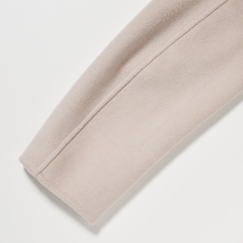 Uniqlo Double Face Long Frakker Dame Beige | 3567-ARSOH