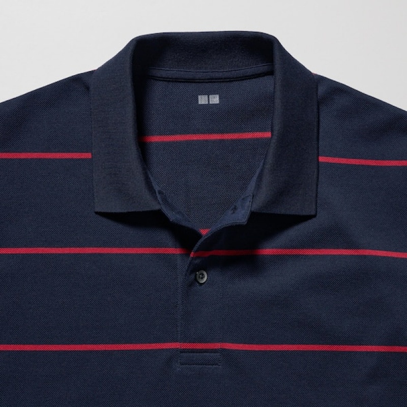 Uniqlo Dry Pique Stripete Kort-Sleeve Polo Skjorte Herre Marineblå | 2409-YCGLE