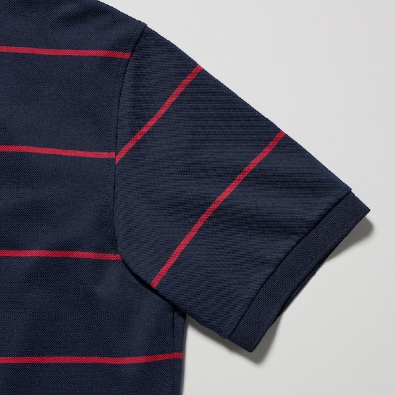 Uniqlo Dry Pique Stripete Kort-Sleeve Polo Skjorte Herre Marineblå | 2409-YCGLE