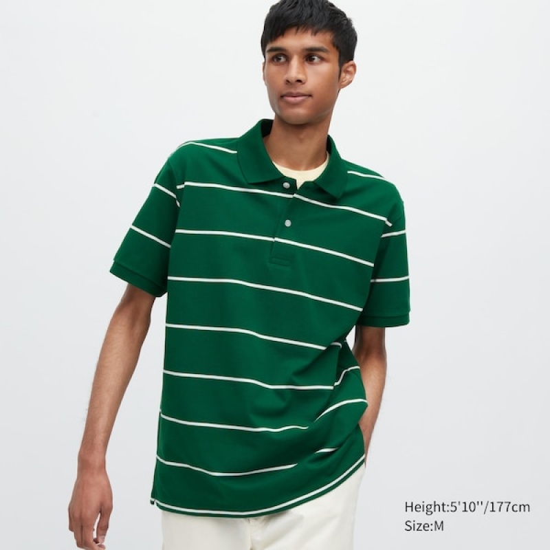 Uniqlo Dry Pique Stripete Kort-Sleeve Polo Skjorte Herre Grønn | 7562-WKAIO